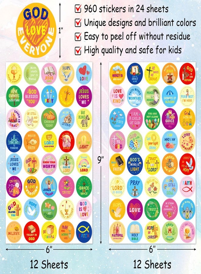 LINAYE 24 Sheets Christian Religious Stickers, 960PCS, 1", Inspirational Jesus Faith Stickers for Kids Adults, Waterproof Adhesive Bible Verse Decals for Scrapbooking, Planner, Envelope,Water Bottles - Image 2